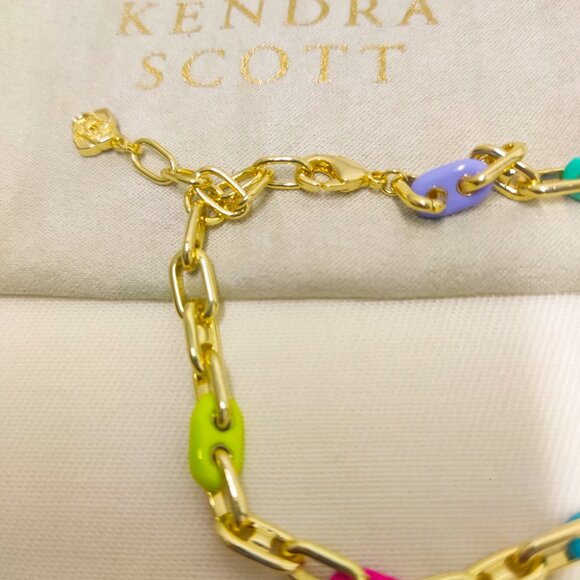 Kendra Scott Bailey Gold Rainbow Multi Mix Chain Bracelet on-trend Jewelry - Picture 3 of 4